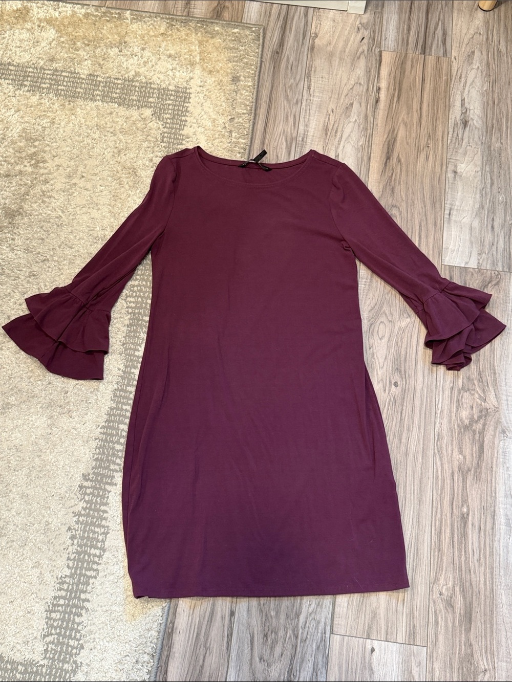 White House Black Market Burgundy Long-Sleeve Ruffle Cuff Dress